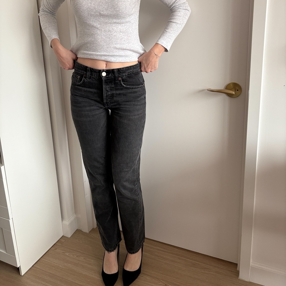 Zara Charcoal Denim Jeans Straight Leg